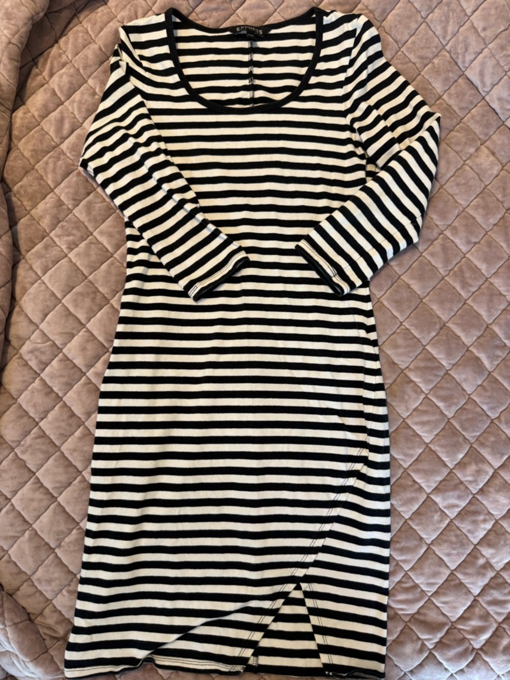 Express Black & White Striped Midi Dress